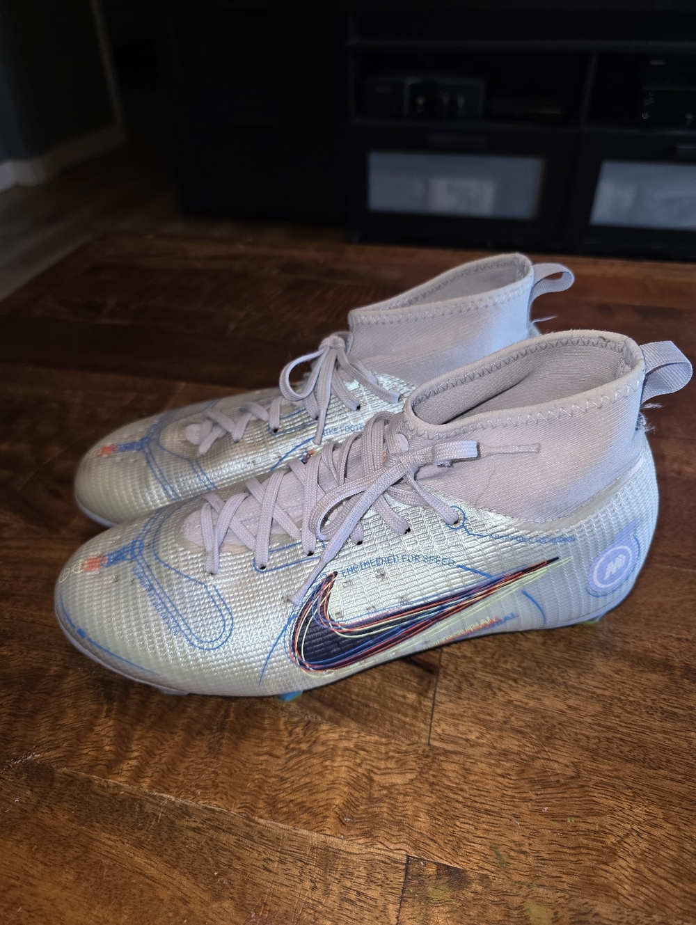 NIKE JR SUPERFLY 8 PRO FG GREY-DARK MARINA BLUE DJ2848-054 6Y Or 7W